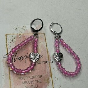 Pink Beaded Heart Earrings